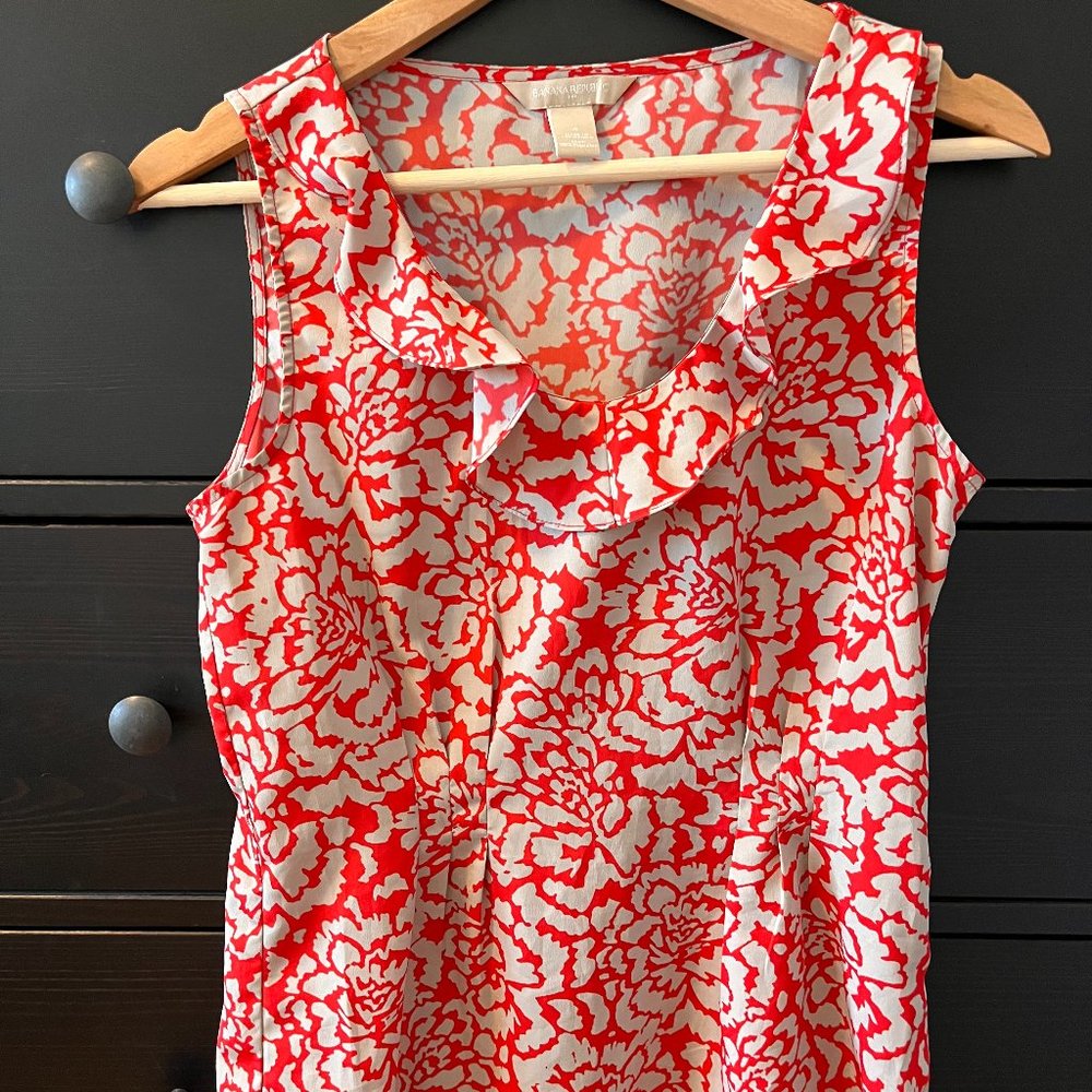 Banana Republic Red and Grey Floral Tank